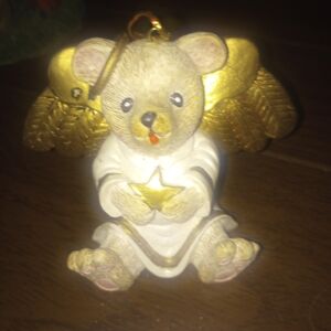 Angel Bear Ornament with Gold Wings